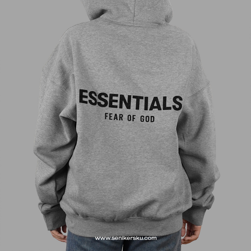 Essentials FOG Flocked Dark Oatmeal Hoodie