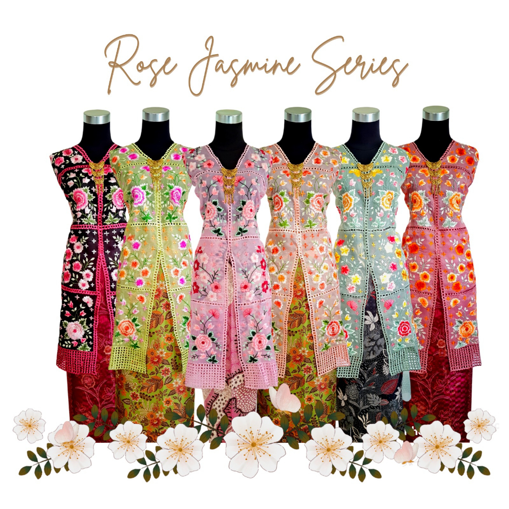 Pusat Bordir Tasikmalaya - Kain Long Kebaya Bordir Sutra Kaca Handmade Rose Jasmine 4 Strap
