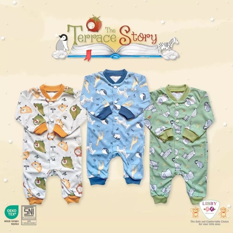 Libby Baju Kodok Panjang Rib Bayi 0-3 Print / Jumper Bayi Buka Kaki Libby