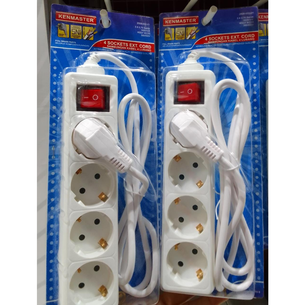 KENMASTER Stop Kontak Colokan Listrik 4 Socket Lubang | Cok Sambung 4 Lobang 0.75 MM