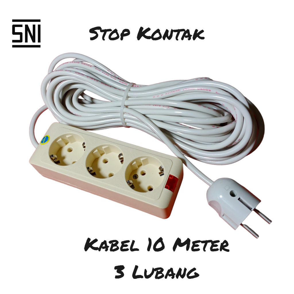 Stop Kontak Listrik Set 3 Lubang + Panjang Kabel 10 Meter + Steker Arde Bulat / Extension Wire / Stop Kontak Kabel Colokan
