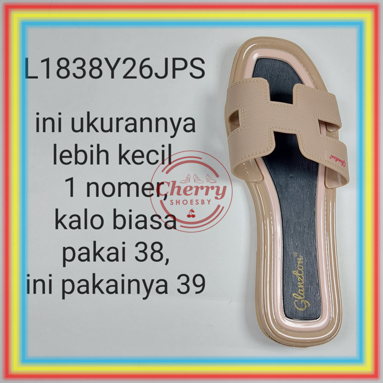 L1838Y26JPS Sandal Selop Wanita Jelly Doff Model H Sendal Slop Dua Warna Elegan Impor Glanzton