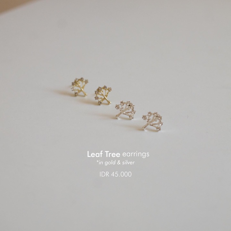 Ark.co - Leaf tiny earrings (basic &amp; crystal &amp; tree) anting daun simple minimalis