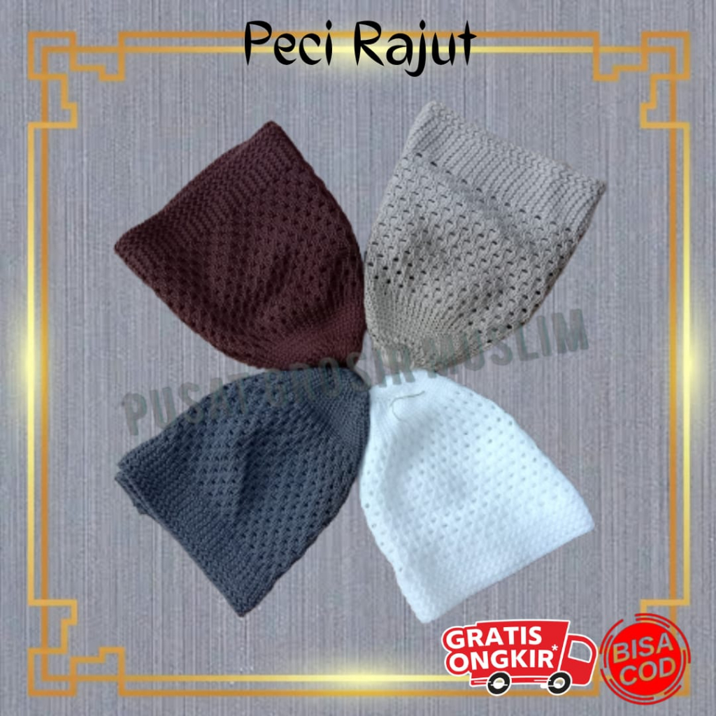 Kopiah Rajut Sholat Peci Sholat Putih, Hijau, Abu-abu, Hitam, Merah Marun All Size Rajut Premium Termurah