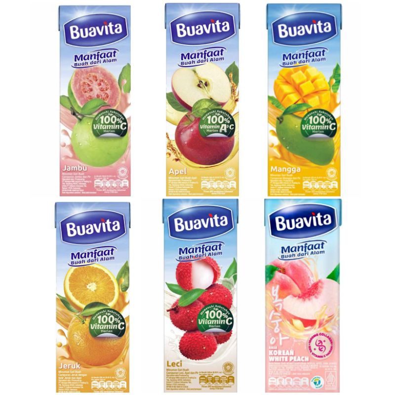 

Buavita Jus buah baru korean peach manga leci jeruk guava jambu apel 245ml