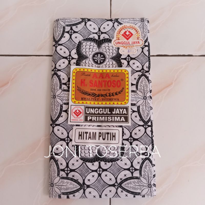 Kain Jarik Batik Pekalongan Halus H Santoso AAA Primisima Unggul Jaya Hitam Putih