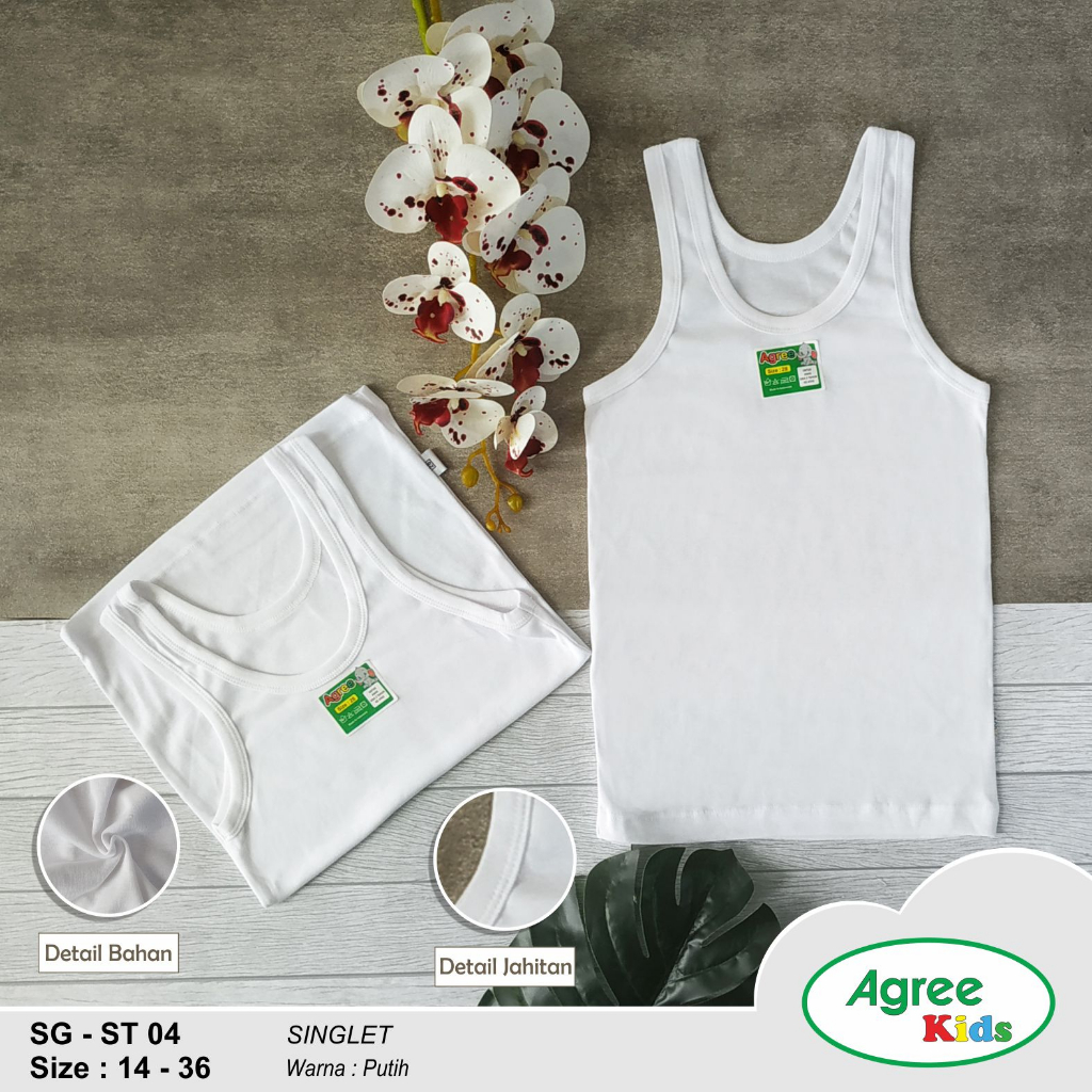 6 Singlet Anak AGREE PUTIH - POLOS - LIST POLOS - Kaos Dalam Bayi Dan Anak