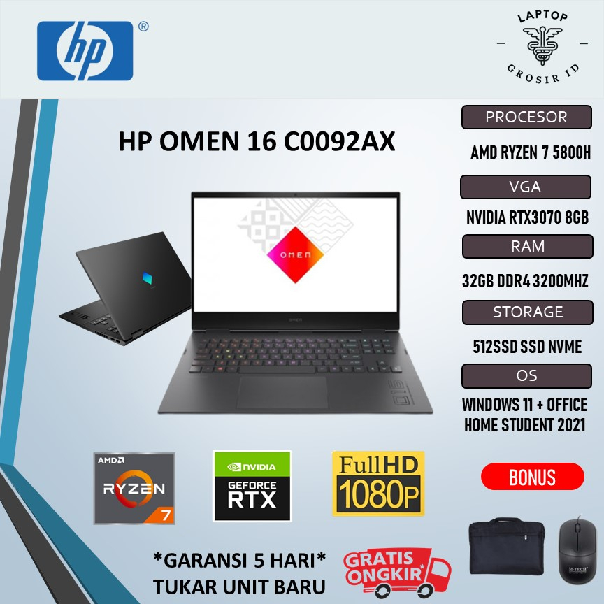 Laptop Hp Omen 16 C0092AX Ryzen 7 5800H 32GB 512SSSD RTX3070 16.1FHD 144HZ