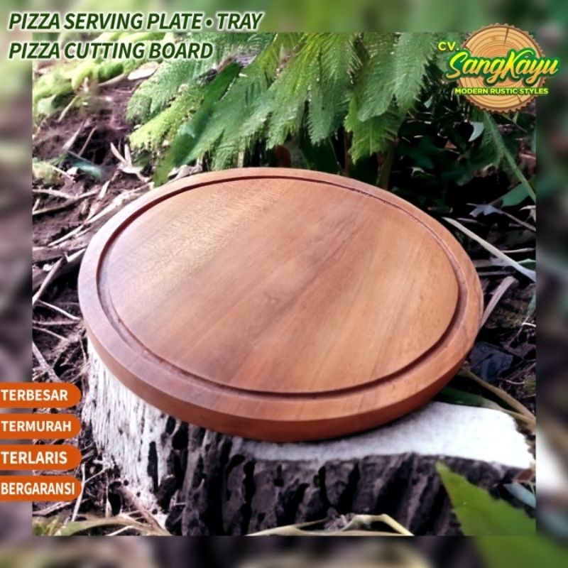 Piring pizza kayu 32 cm talenan pizza nampan pizza serving board kayu 2