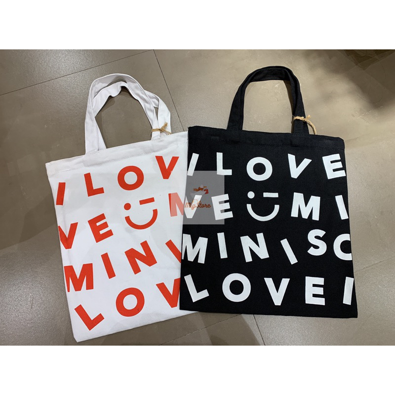 MINISO Tas Tote Bag Shopping / Letters Print Shopping Bag