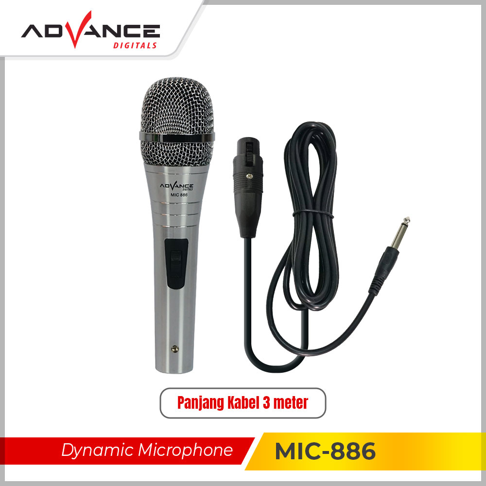 ADVANCE Microphone Profesional Dynamic Silver MIC-886 Mic Karaoke
