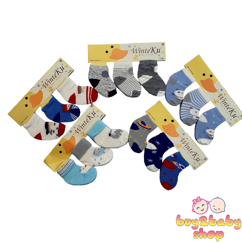 Kaos kaki bayi Winteku motif dan warna menarik untuk bayi usia s.d 1 tahun isi 3 PCS