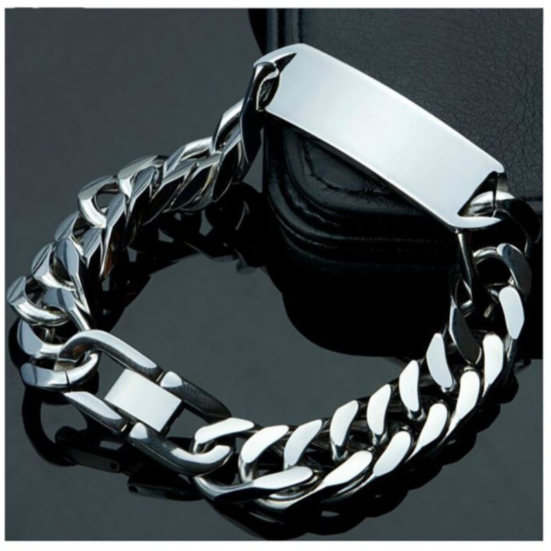 Gelang Rantai Pelat Pria Titanium 316L Stainless Steel 15m Curb Chain Bracelet