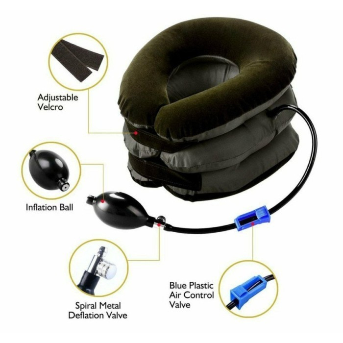 Bantal Leher pompa 3 Lapis Penegak Leher Air cervical traction Inflatable Air neck Massage Pillow pump Neck support Bantal Pompa Leher  - bantal jalan jalan sandaran restpillow travel