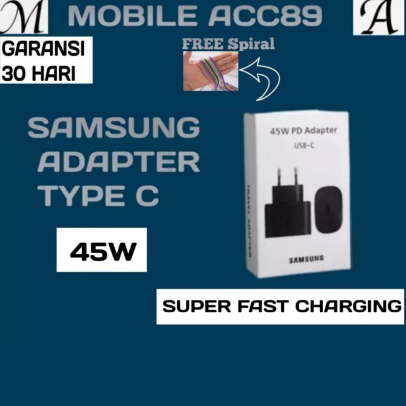 Adaptor Samsung USB C Power Adapter 45 Watt  Super Fast Charging Hitam Original