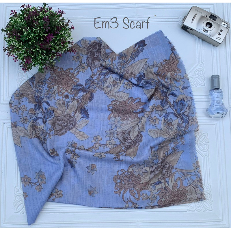 Em3 Scarf, Nelan Kerudung Segiempat Motif Premium Hijab Voal Lasercut