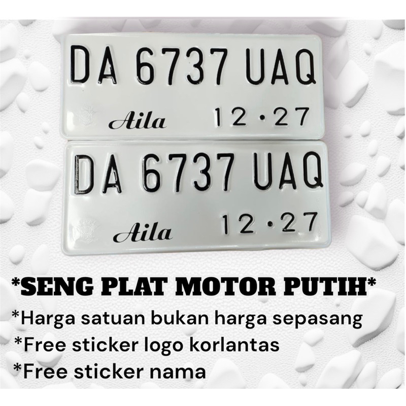 SENG PLAT MOTOR PUTIH, NOMOR PLAT PUTIH LOGO KORLANTAS, NOMOR PLAT MOTOR, plat tanpa lobang