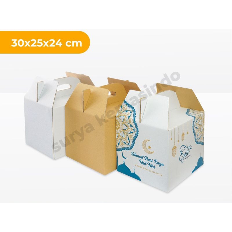 

Box Parcel 30x25x24 (Jinjing) Kardus/Parcell/Lebaran/idul Fitri/Paket/sembako/hampers/eid mubarak