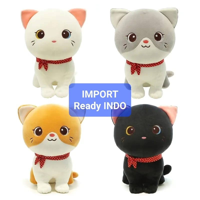 Boneka kucing lucu asli IMPORT lembut abu oren putih kitten plush imut 23cm