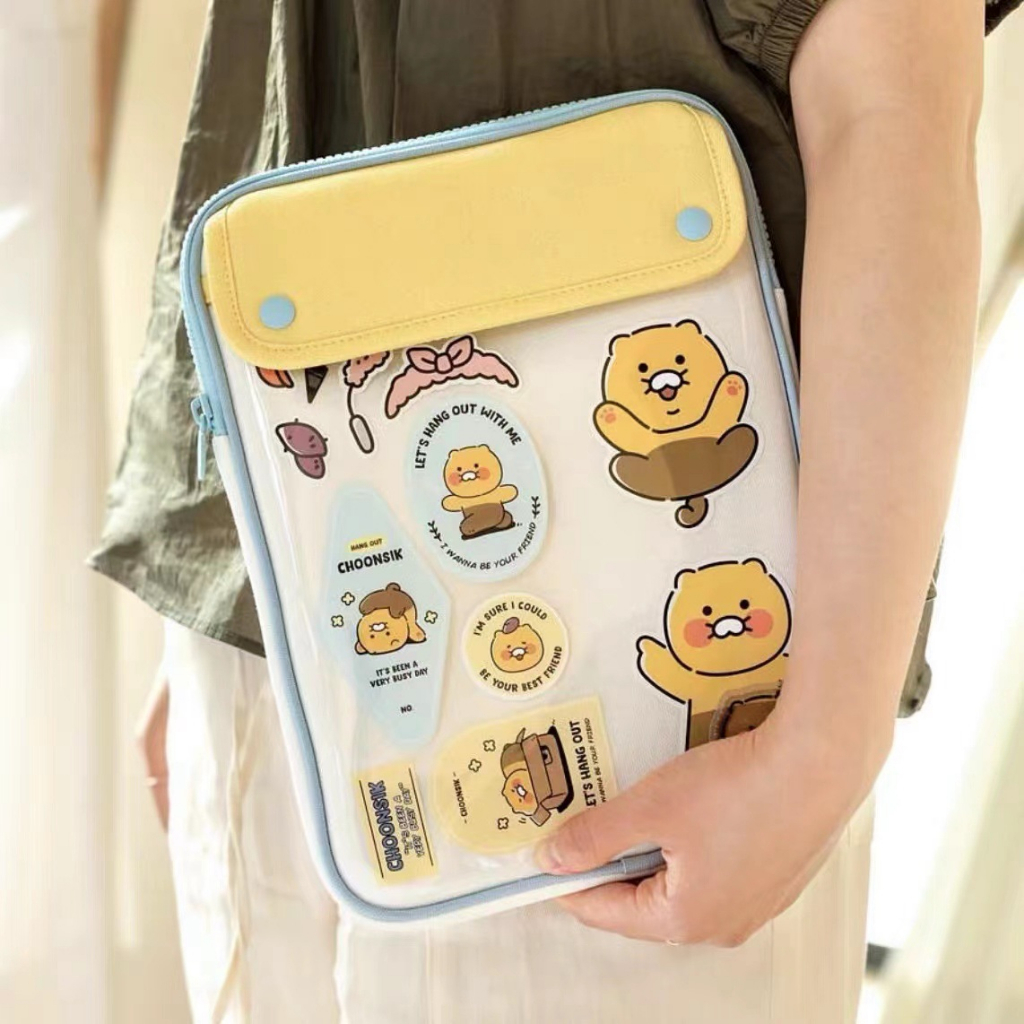 Sleeve Pouch Sarung Tas Bag Case Ipad Tab Tablet Macbook Air Pro Laptop Asus Acer Lenovo HP Huawei 11 12 13 14 15 inch Motif Gambar Kartun Cartoon Kakao Warna Biru Soft Blue Kuning Cute Lucu Murah Transparan Mika Waterproof Korean Model  Shockproof