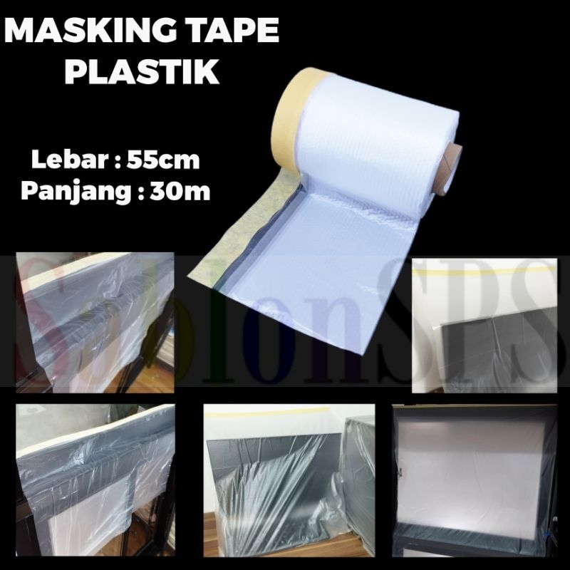 PLASTIK MASKING TAPE 55cm X 30M MASKING PENUTUP FURNITURE CAT MOBIL TEMBOK