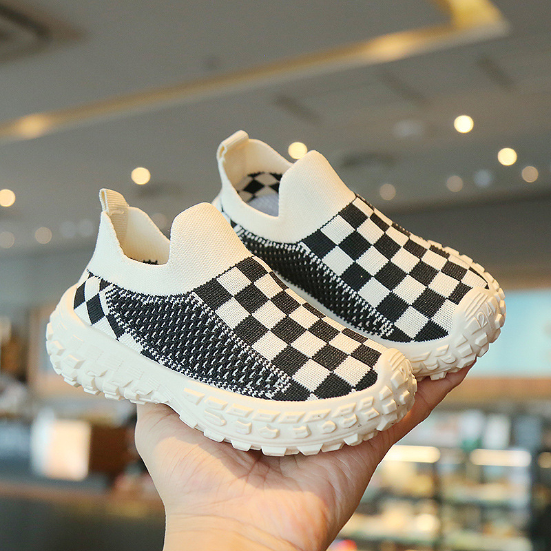 HNK Sepatu Slip On Santai Bahan Anak Knit Cewek Cowok Catur | KNIT SHOES CHECKERBOARD