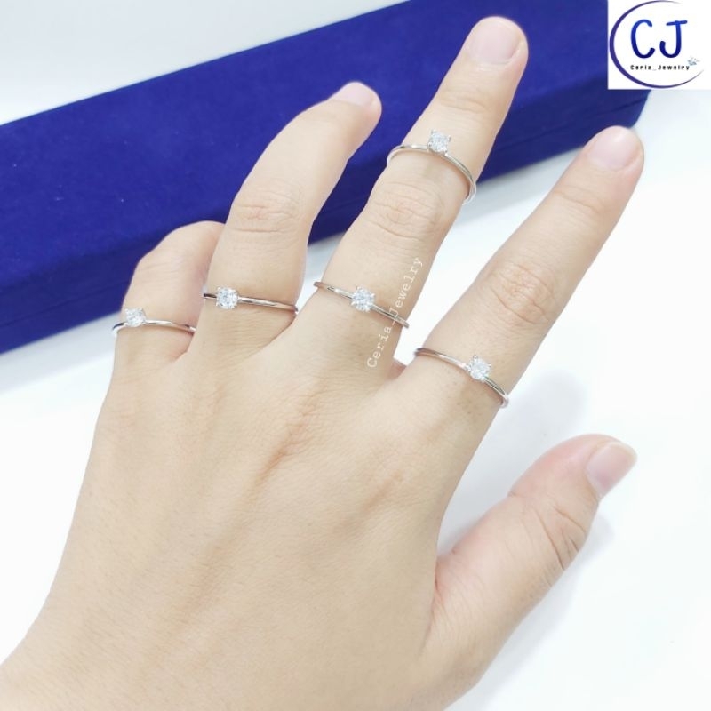 Cincin Perak Asli Silver Wanita 925 Lapis Emas Putih Model Desi Cincin Soliter Model Diamond - Perhiasan Perak Asli