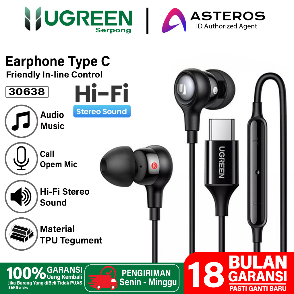 UGREEN Wired Earphone USB Type-C In-Ear Headset Handsfree Audio Call HiFi Sound