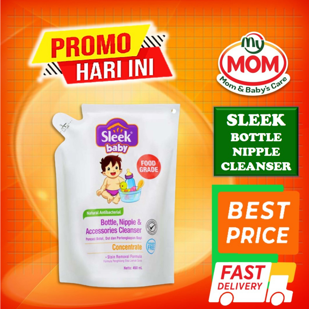 [BPOM] Sleek Bottle Nipple &amp; Baby Accessories Cleanser Isi 450ml / Sleek Baby Sabun Cuci Piring / Kino / MY MOM