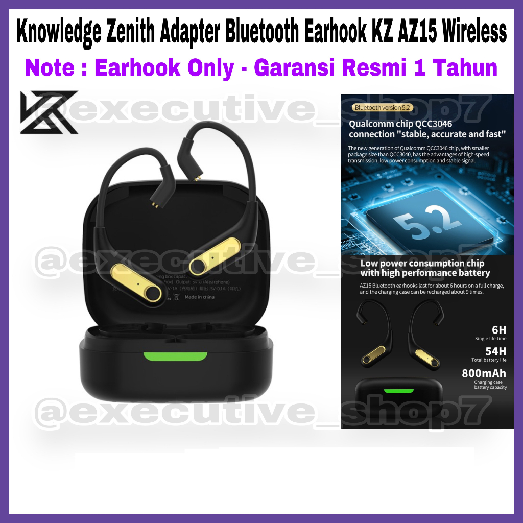 Knowledge Zenith Adapter Bluetooth Earhook KZ AZ15 Wireless - Note Earhook Only - Garansi Resmi 1 Tahun