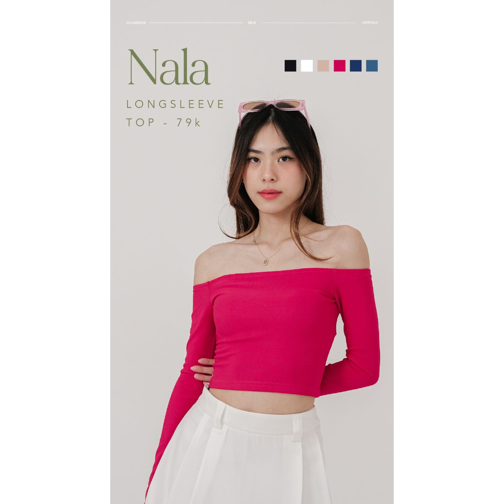 Nala Long sleeve Top - Ocha Wear | Pakaian Atasan Wanita | Premium Knit Sabrina Tanktop | Korean Off-shoulder Comfy Murah Premium