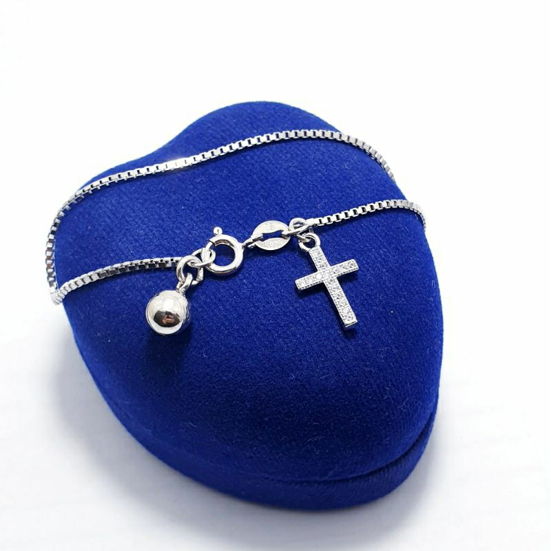 Gelang Tangan Salib italy Silver 925 Lapis Emas Putih