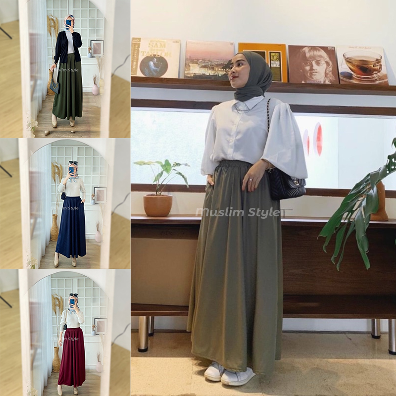 Rok Polos Mayung Basic May Skirt Muslimah Panjang Kerja Kantor Kuliah OOTD Kasual Simpel Muslim Styl
