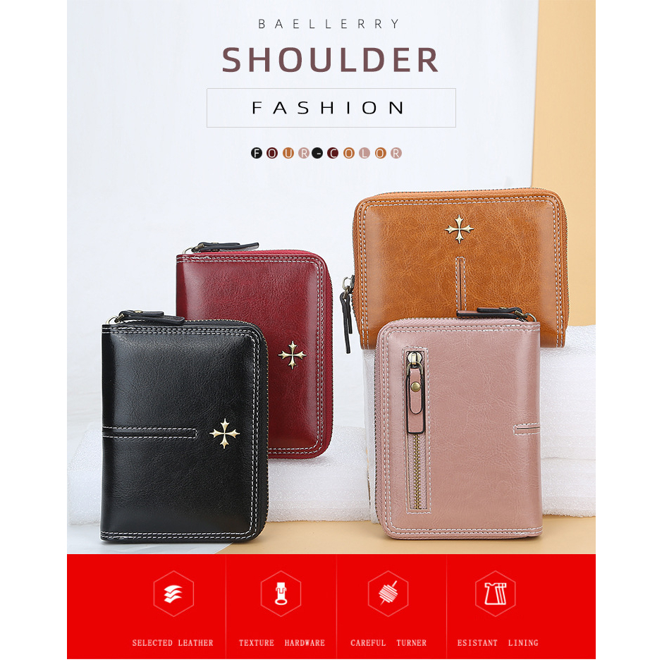 [BISA COD] BAELLERRY N1851 Dompet Kartu Wanita Bahan Kulit PU Leather Premium