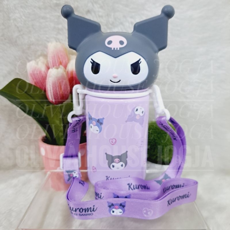 Botol Minum Kuromi Tali 350ML Kepala RMB69 Tumblr Kuromi Stainless Termos Kuromi Tali Ungu