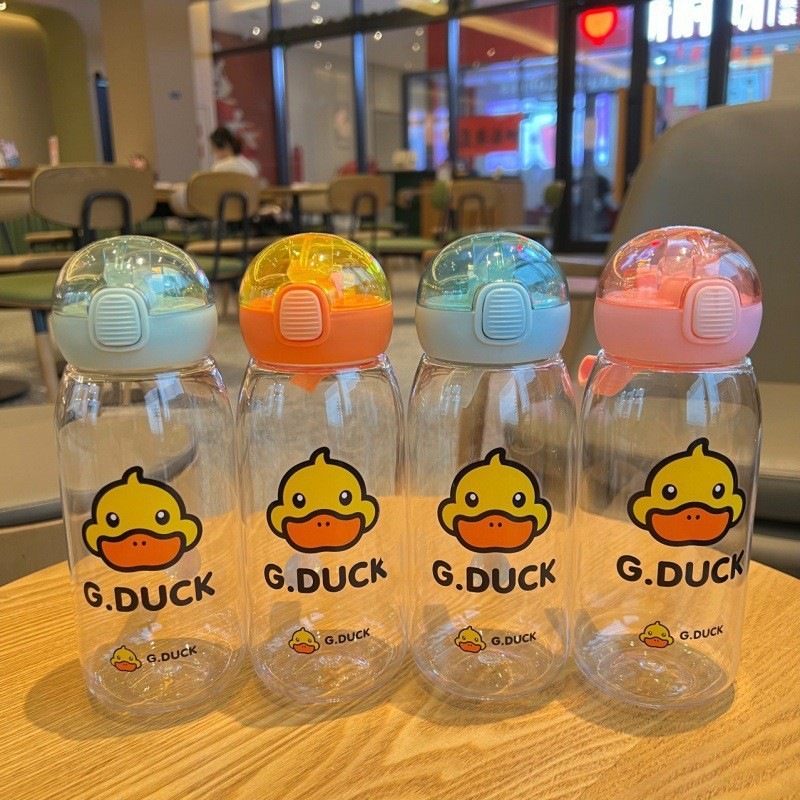 G.DUCK Botol Minum Plastik Anak-anak Gelas Plastik Kartun Anti Bocor Portabel