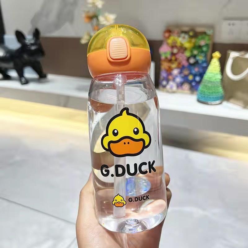 G.DUCK Botol Minum Plastik Anak-anak Gelas Plastik Kartun Anti Bocor Portabel