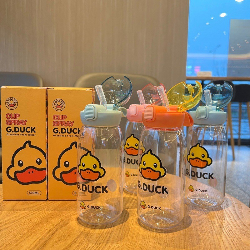 G.DUCK Botol Minum Plastik Anak-anak Gelas Plastik Kartun Anti Bocor Portabel