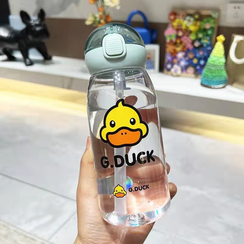 G.DUCK Botol Minum Plastik Anak-anak Gelas Plastik Kartun Anti Bocor Portabel