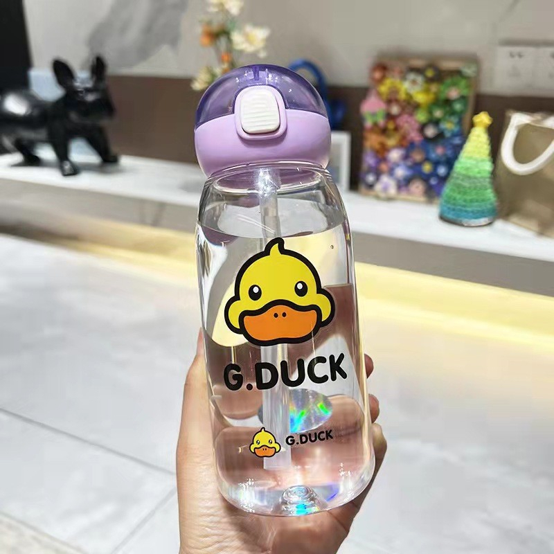 G.DUCK Botol Minum Plastik Anak-anak Gelas Plastik Kartun Anti Bocor Portabel