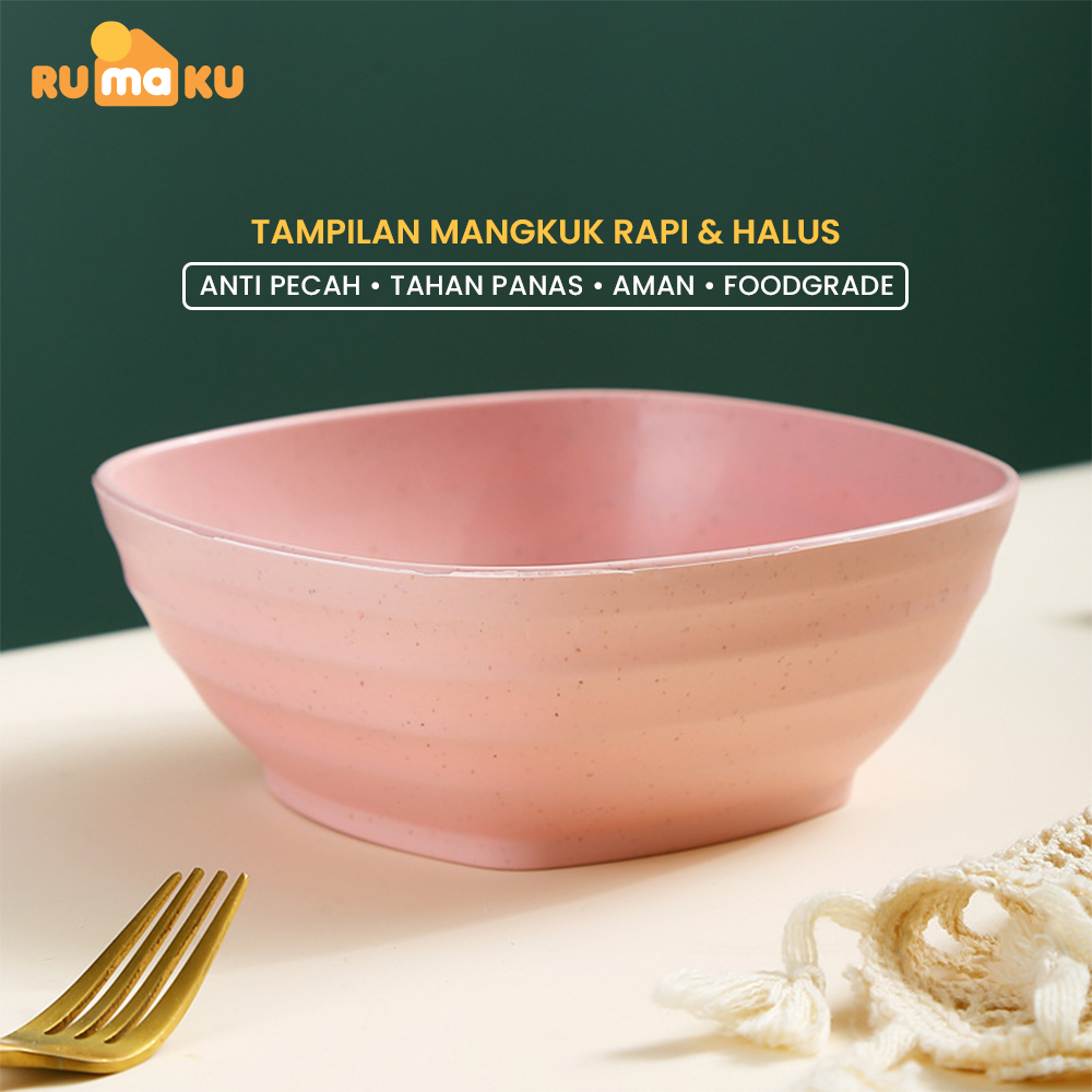 Rumaku Mangkuk Sup Segi Jerami 15 cm Mangkuk Plastik Tebal Wheat Straw Bowl Tahan Panas