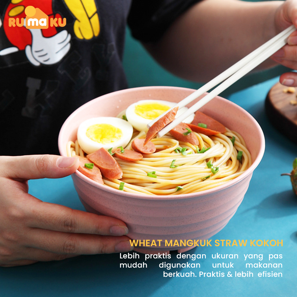 Rumaku Mangkuk Sup Besar Bahan Jerami Mangkok Plastik Wheat Straw Microwaveable Tahan Panas