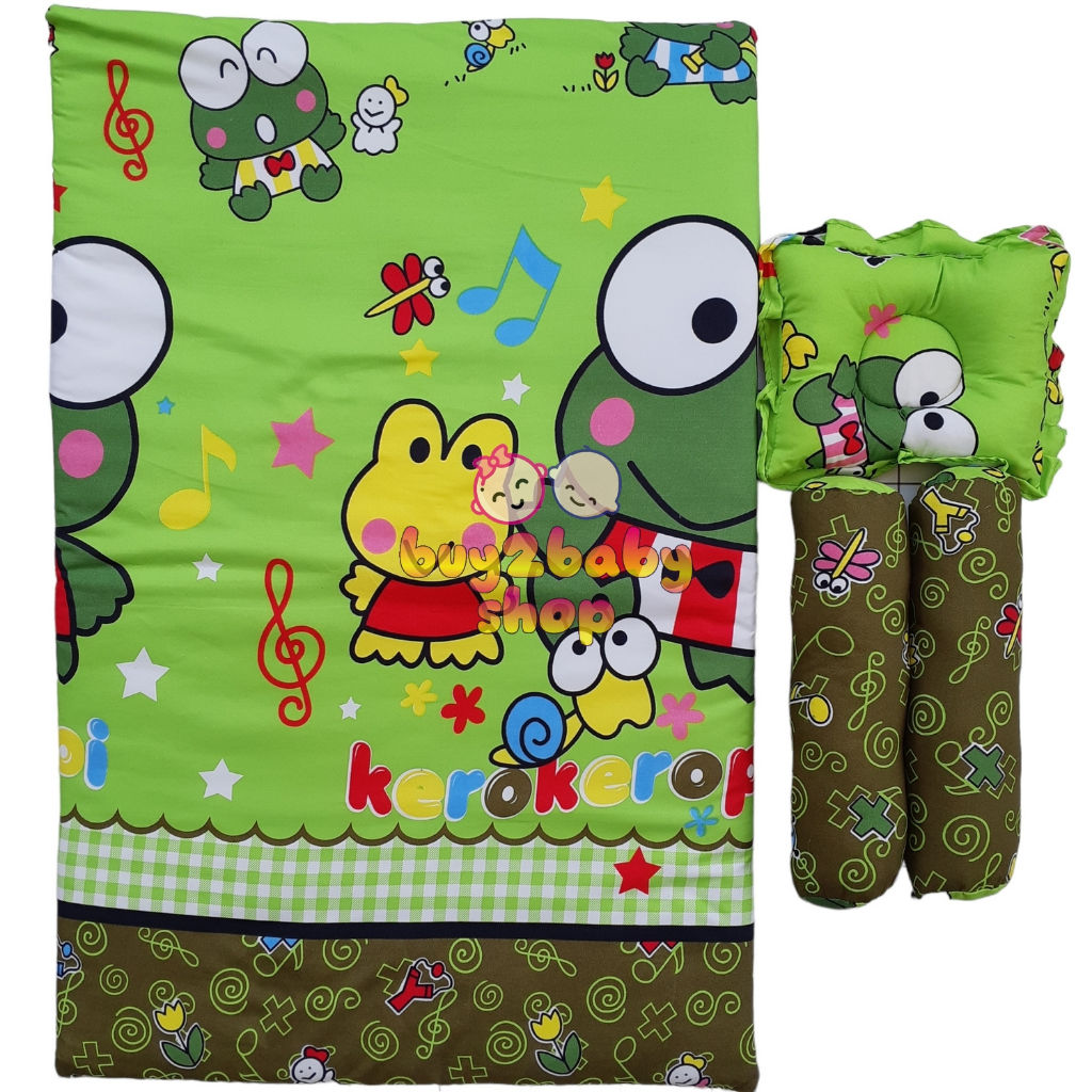 Set Kasur bayi motif karakter (Kasur, 1 Bantal, 2 Guling dengan motif yg sama)