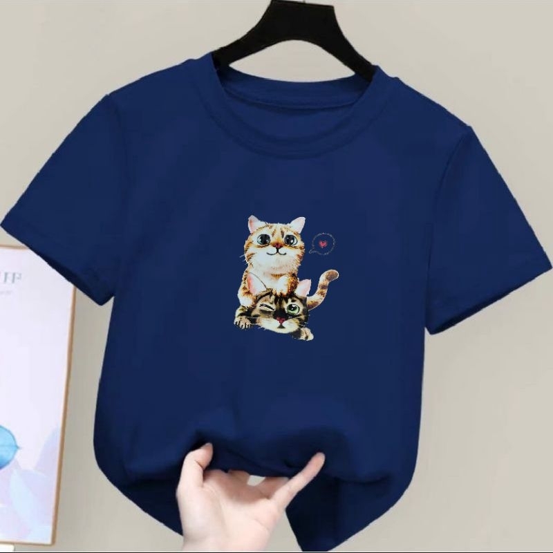 kaos anak anak cewek cowok size s m l xl unisex atasan anak baju anak DUA KUCING