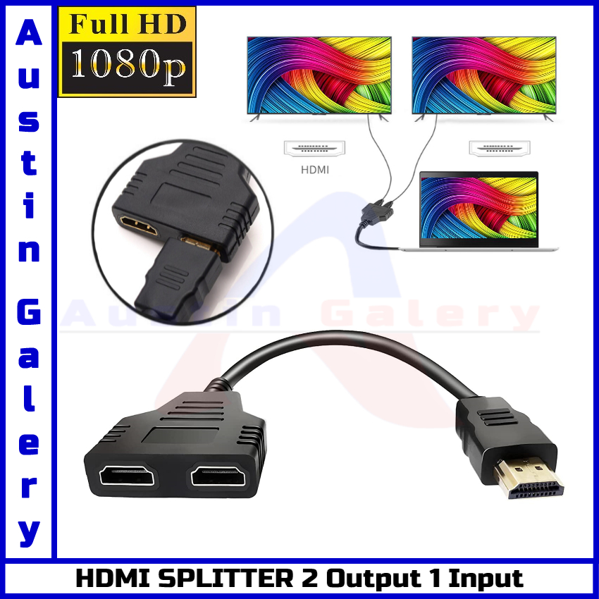 HDMI Splitter 2Port HD Male Input HD Female Output HD1080P For PC Laptop HDTV