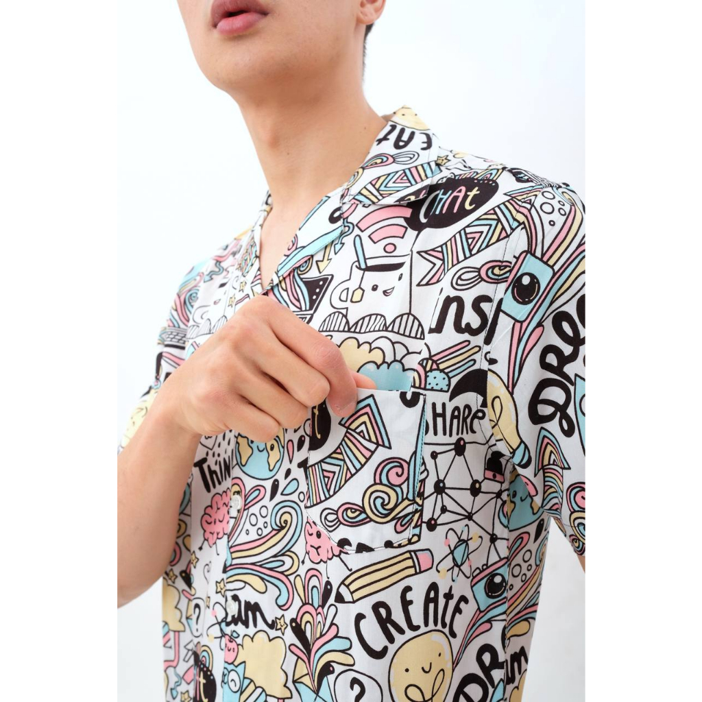 Kemeja Printing Pria Hawaiian Shirt Kemeja Hawai Pria Rayon Full Print Motif Abstrak