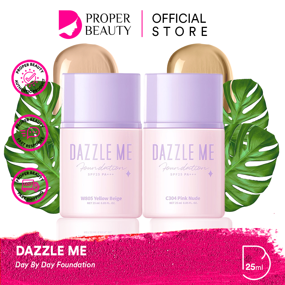 DAZZLE ME Day By Day Foundation Indonesia / SPF 25 PA+++ 25ml / Ultra Long Lasting Waterproof Sweat Proof No Transfer Hyper Coverage Organic Breathable Formula Nude Beige / Cosmetic Makeup Face Make Up Series / BB Cream Compact Loose Powder Cushion Bedak