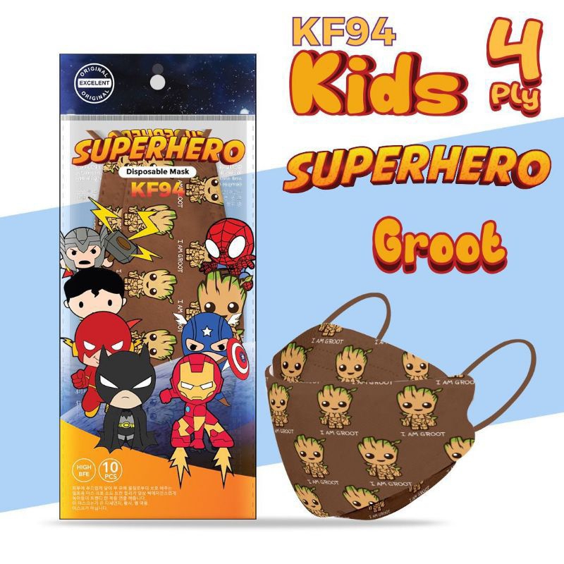 MASKER KF94 ANAK 4 PLY MOTIF KARAKTER SUPER HERO ISI 10 PCS