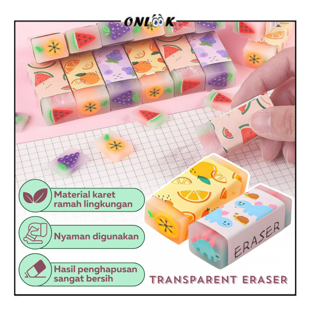 

Penghapus Karet Transparan Motif Transparent Eraser Hapusan Pensil Bergambar Lucu Dan Wangi Setip Karakter Perlengkapan ATK Sekolah Anak Kantor