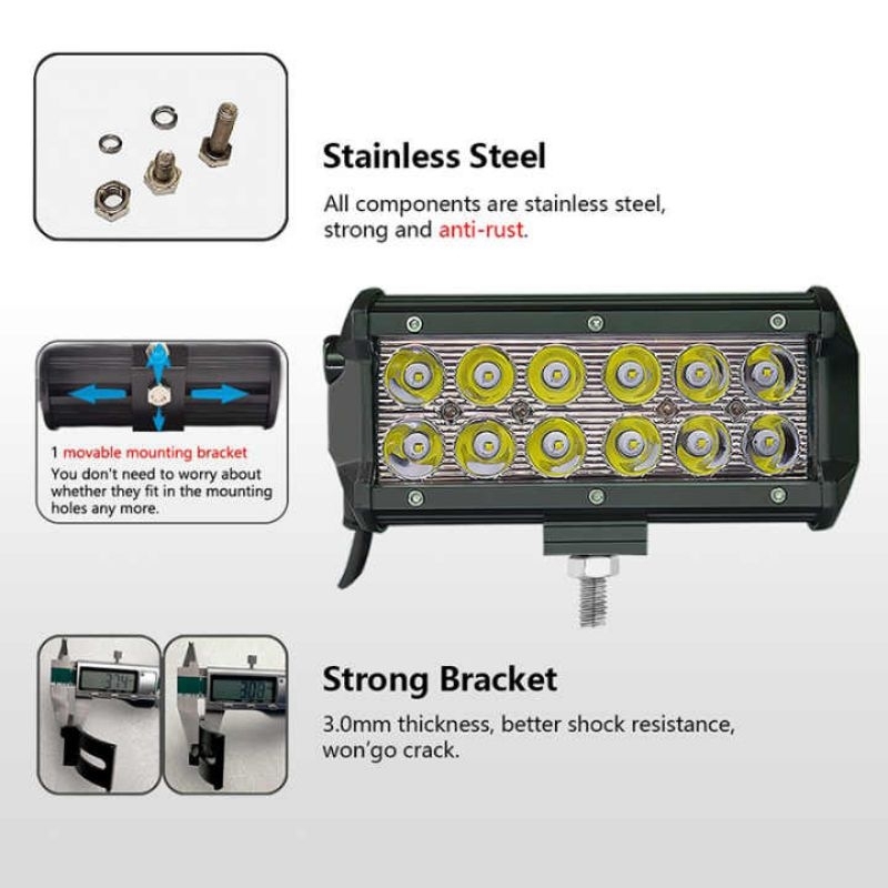 Lampu Tembak Sorot LED Bar Cree 12 Mata 2 Susun Panjang High Grade Utama Depan Motor Mobil Besi Alluminium Tahan Air CWL BRACKET OFFROAD Worklight Terang Work Light